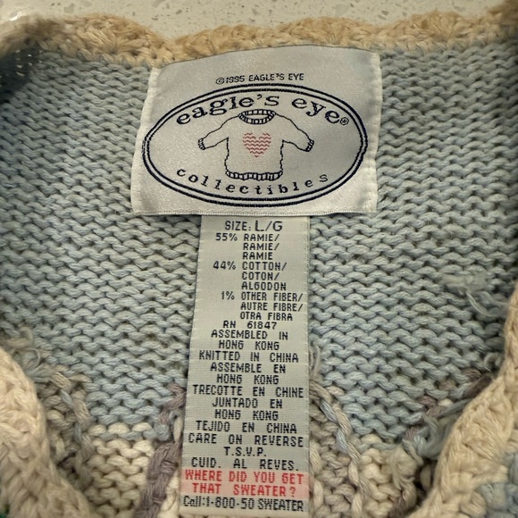 Vintage Crochet Storytelling Spring Bunny Chicks Cardigan Size L Eagle Eye 1995 - Picture 8 of 16